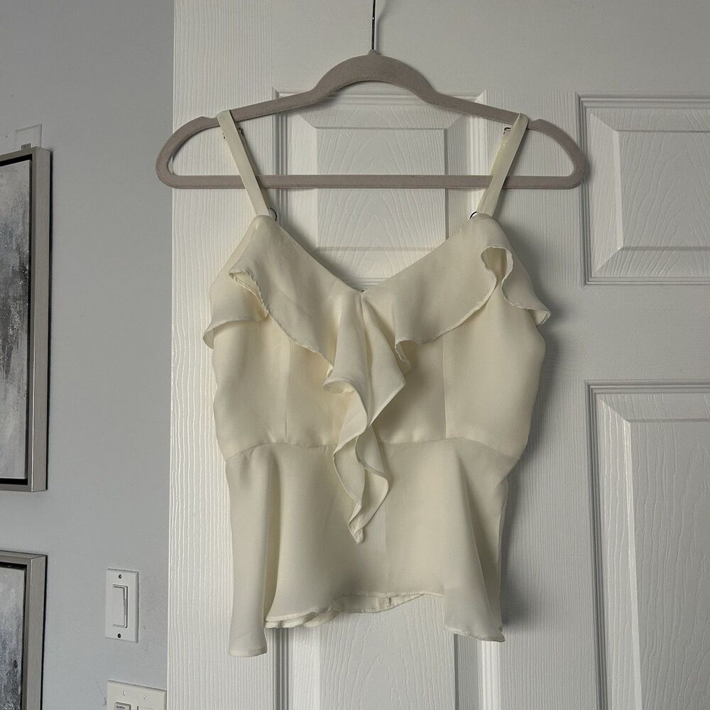 PARKER Top Silk Shirt Blouse Ruffle White Sz XS 2